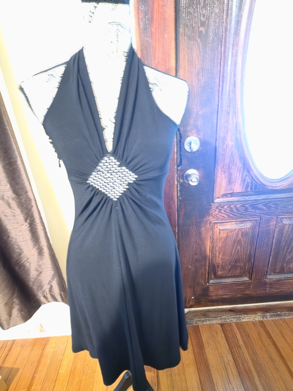 Taboo Black Halter Mini Dress with Beaded Waist Medium